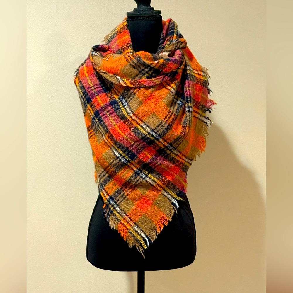 Orange Plaid Blanket Scarf